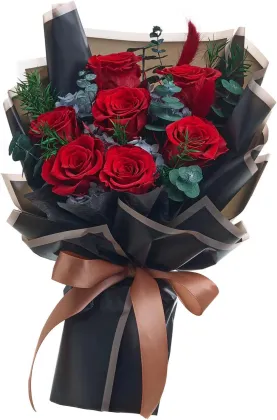 Red Preserved Roses with Baby's Breath Forever Flower Bouquet for Wedding