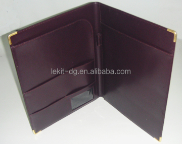 Customizable A4 A5 PU Leather Portfolio Folder with Metal Corners for Logo