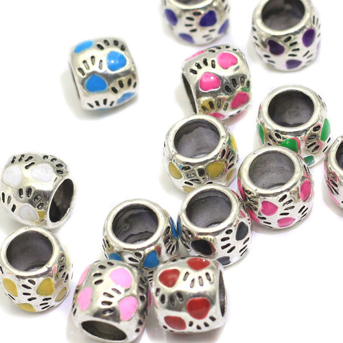 Enamel Heart Love Tube Shape Loose Charms European Bead Fit Bracelet Crafts