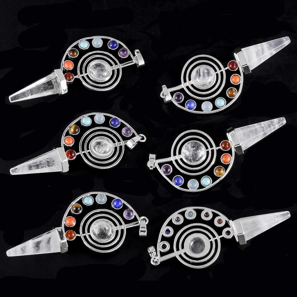 7 Chakra Stone Beads Pendant Collier pour femmes hommes, Point hexagonal unique guérison Crystal Pendulum pour la divination du Reiki