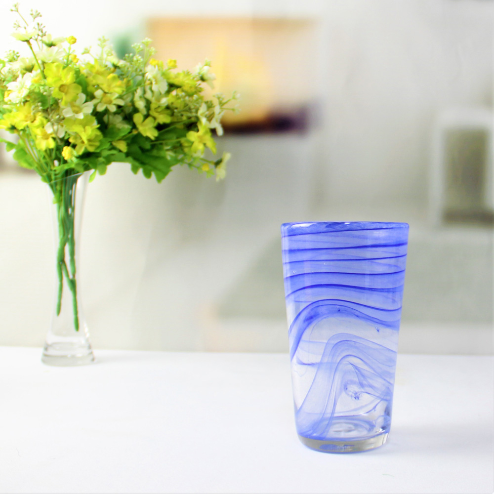 Blue Colored Cloudy Drinking Glass Cup