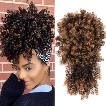 High Afro Puff Hair Pieces For Women Short Kinky Curly Chignon With Bangs Drawstring Ponytail Synthetic Hair Bun Extensions