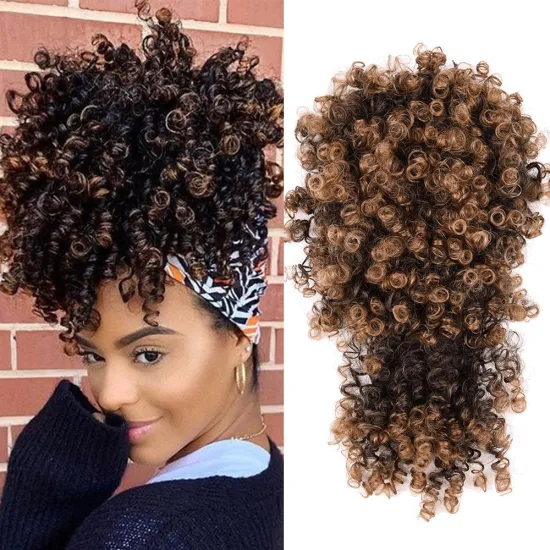 High Afro Puff Hair Pieces For Women Short Kinky Curly Chignon With Bangs Drawstring Ponytail Synthetic Hair Bun Extensions
