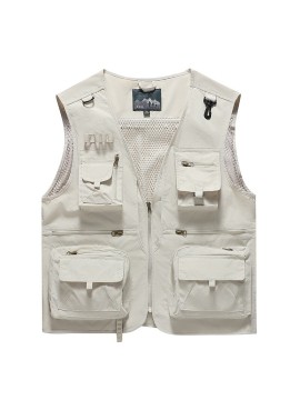 Men's Vintage Utility Cargo Vest with Multi Pockets