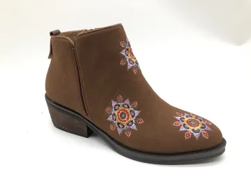 Women and Ladies Flowers Embroidery Ankle Boots