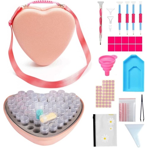 Pink Heart Diamond Painting Accessors Box de almacenamiento Plegado