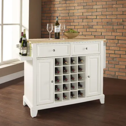 White Kitchen Island Bar With 20 Bottles Wine Storage Racks