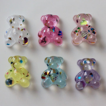 Beautiful Colorful Glitter Blend Transparent Clear Flat Back Kawaii Resin Chunky Bear Cabochon for Decoration