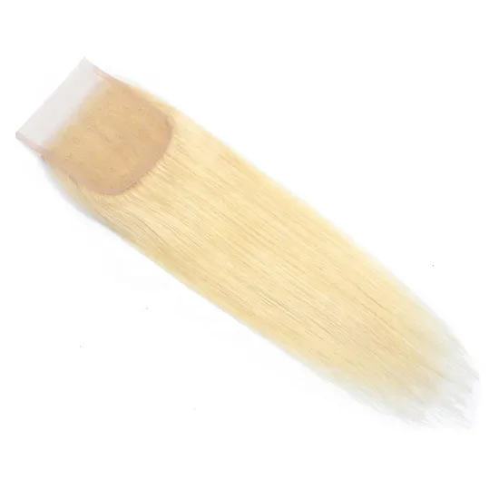 Stock 100% Virgin Human Hair Topper: 4x4 Straight Transparent Platinum Blonde Lace Closure