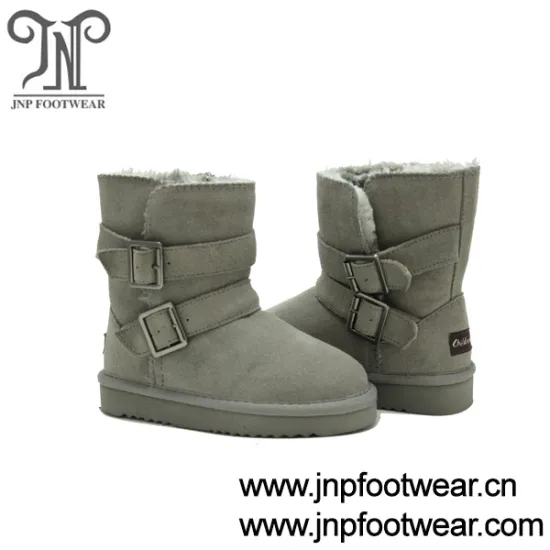Genuine cow suede leather youth winter boots with double strap