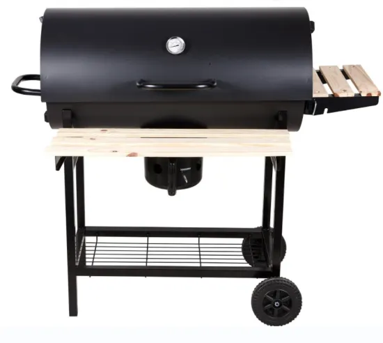 Outdoor garden carbon barbecue grill trolley with wood table