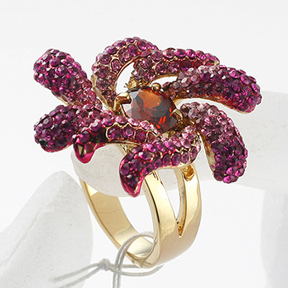 Women's fashion rhinestone red enamel flower finger rings classic finger jewelry for women