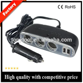 3-Socket Cigarette Lighter Adapter DC Outlet Splitter 2-Port USB Car Charger