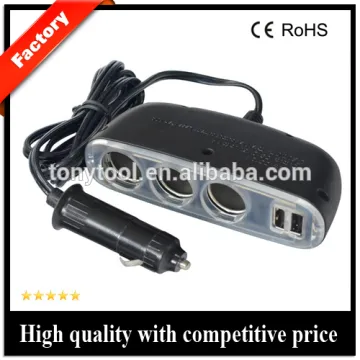 3-Socket Cigarette Lighter Adapter DC Outlet Splitter 2-Port USB Car Charger