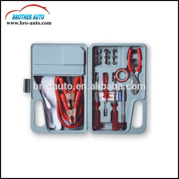 Roadside 15pcs multifunctional custom car safety tool kit booster cable air compressor