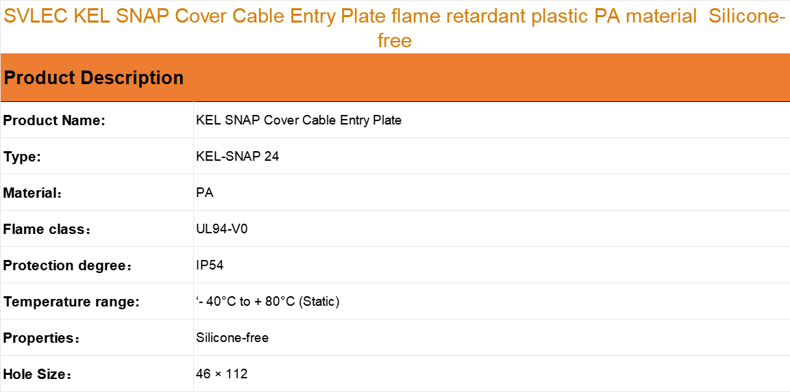 KEL SNAP Cover Cable Entry Plate