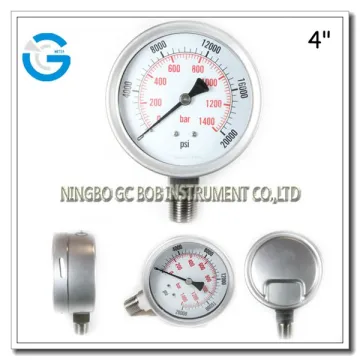 All stainless steel glycerine or silicone oil filled pressure gauge