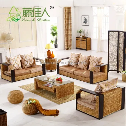 Hand Woven Seagrass Natural Rattan Wicker Living Room Furniture Sectional Sofa Set