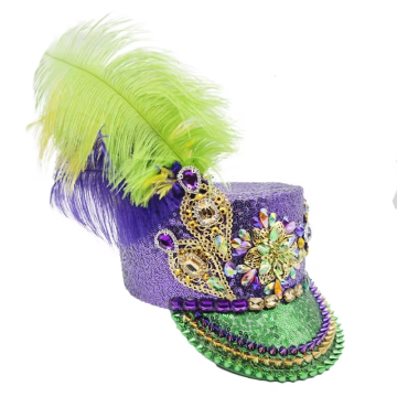 Hat Kapten Karnival Deluxe Dengan Bulu - Hadiah Festival Mardi Gras dan Burning Man