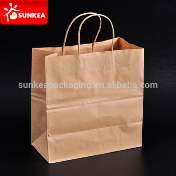 Custom printed kraft brown paper bags with handles wholesale