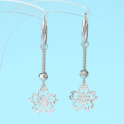 925 Sterling Silver Earrings Long Snowflake Dangle Earrings