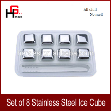 Bar Accessories Type and Eco-Friendly Feature 8 Stainless Steel Reusable Ice Cubes with Tongs
