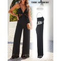 Black Tassel franjes openen wijd been jumpsuit