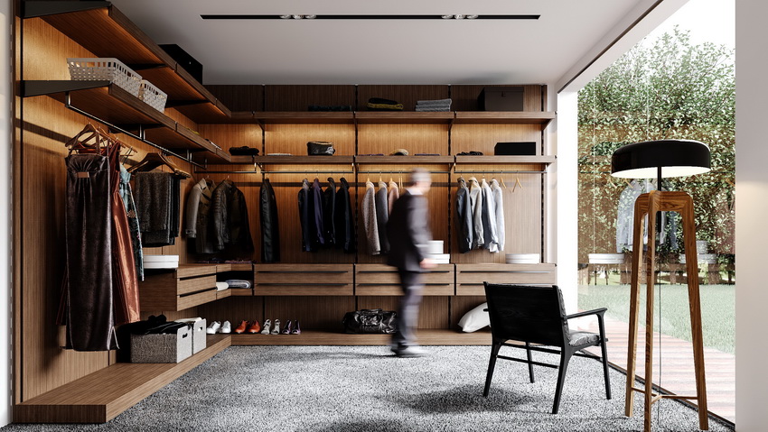 Guarda -roupa elegante com prateleiras abertas para a vida moderna