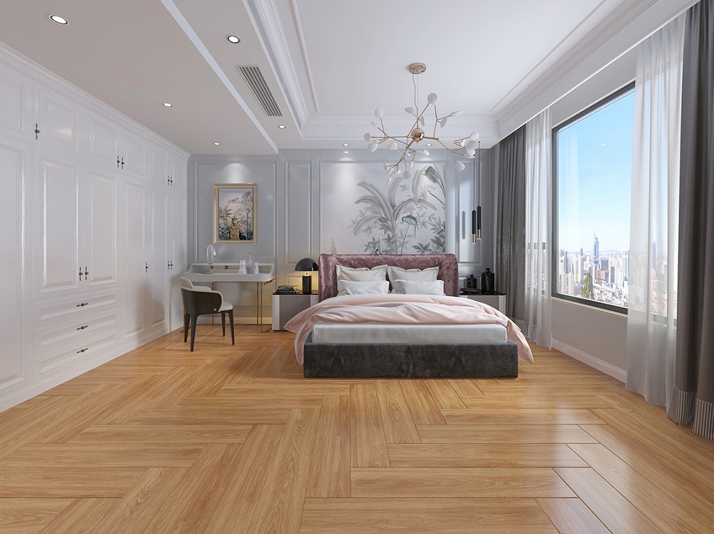 Wooden tiles design for bedroom