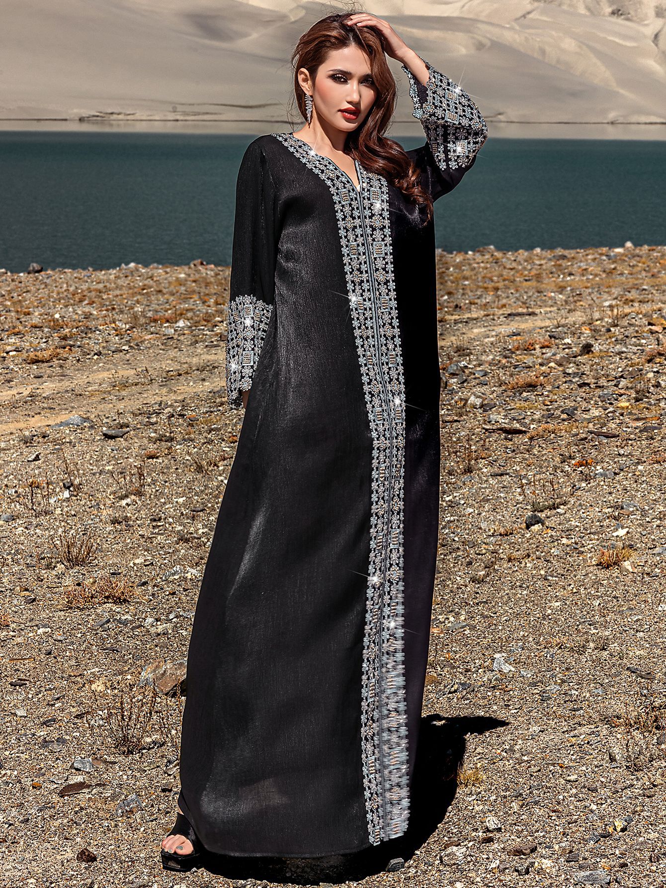 Black Embroidered Abaya Detail View 1