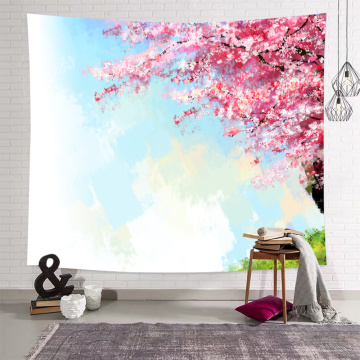 Sakura Tapestry Flower Cherry Blossoms Hand Painted Wall Hanging Nature Spring Wall Tapestry for Livingroom Bedroom Home Dorm De