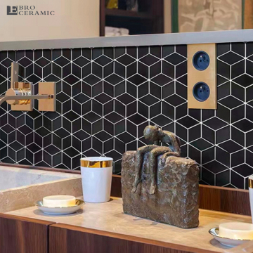 Piastrella a mosaico in ceram per bagno lucido di diamante bianco e nero