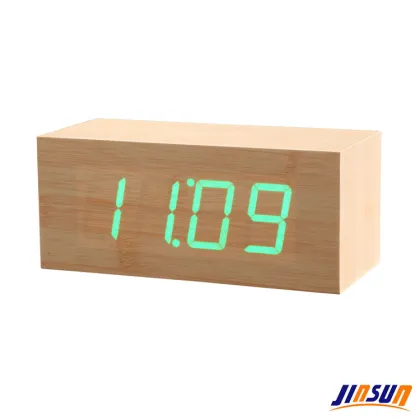 Bamboo Effect Green Led Smart Clock