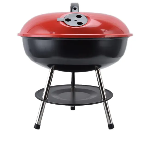 17 Inch Outdoor Round Smoker Kettle Trolley Barbecue Charcoal BBQ Grill with Wheels Backyard Garden Picnic Cooking Camping