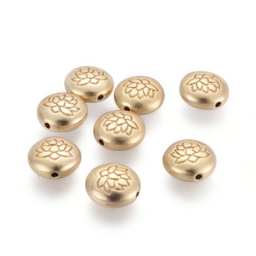 PandaHall 18K Gold Plated Lotus Bead Necklace: Flat Round Tibetan Style Alloy Jewelry