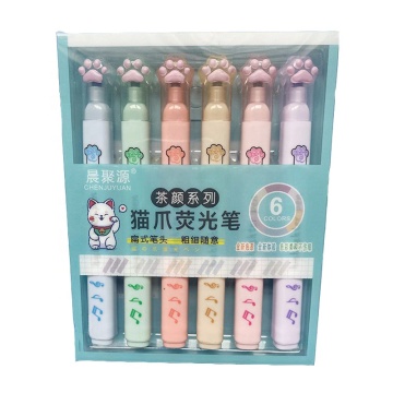 かわいい猫の足の蛍光蛍光ペン -  6色の文房具