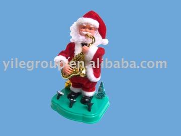 10"santa stand stage playing saxophone/sata claus/sata toys