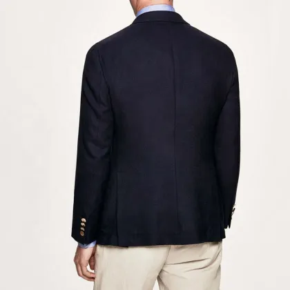 Royal Style Navy Cotton Double Breasted Blazer