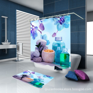 Plastic ring hookless shower curtain for hotel with curtain liner