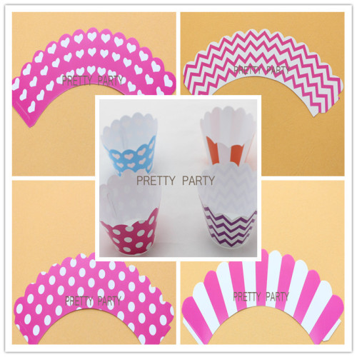 Hot Pink Paper Cake Liner Chevron Polka DOT Striped Heart Cupcake Wrappers