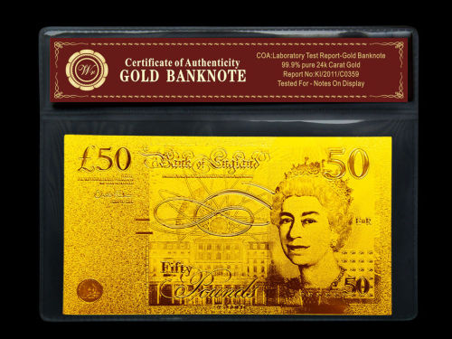 £50 Pounds 24k Gold Banknote Plated , Pure 99.9% Gold Foreign Money