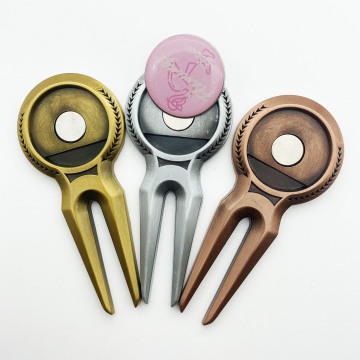 Golf Divot Repair Tool with Ball Marker in Antique Gold, Silver, Copper