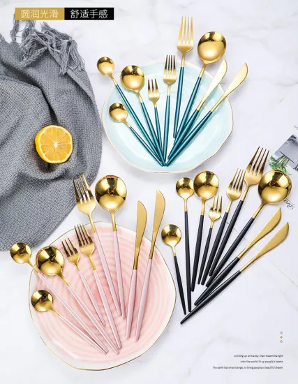 9pcs set, colorful stainless steel flatware set, dinner cutlery set, gold fork and spoon set, table fork spoon, cake spoon set