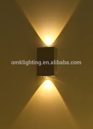 2*1W square interior led up and down wall light for home or hotel
