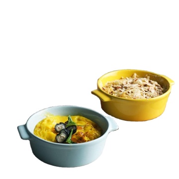 Ceramic Souffle Dishes: Round Porcelain Cheese Baking Pudding Plates with Double Handles