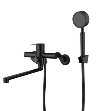 Adjustable Hole Distance Wall-Mounted Black Bathtub Faucet with Round Hand Shower