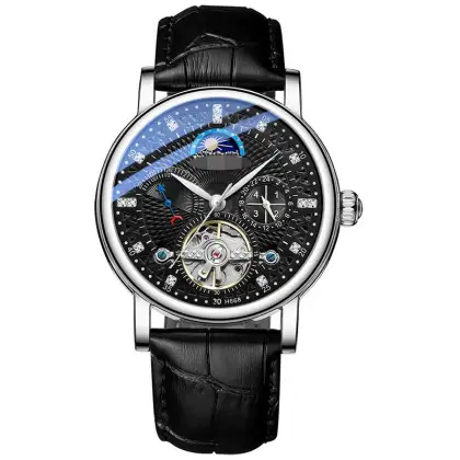 Men's Automatic Tourbillon Mechanical Watch with Waterproof, Multi-Function Compass and Hollow Design