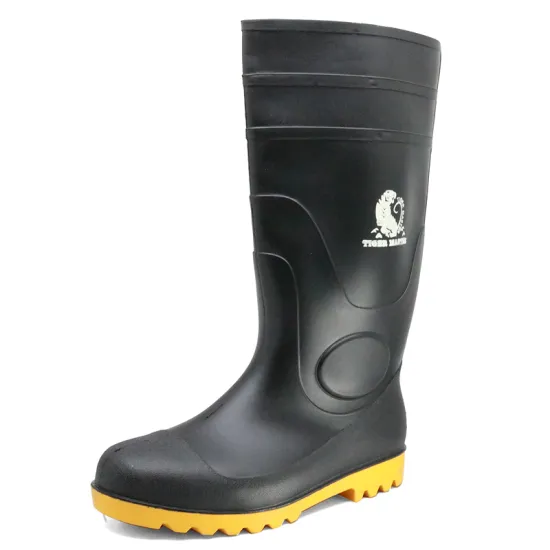 Black steel toe puncture proof pvc safety boots