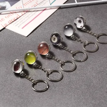 Custom Patterned Logo Color Glass Keychains for Volleyball, Football, and Basketball