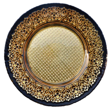 Black and Gold Glass Plate Round Relief Western Dinner Plate